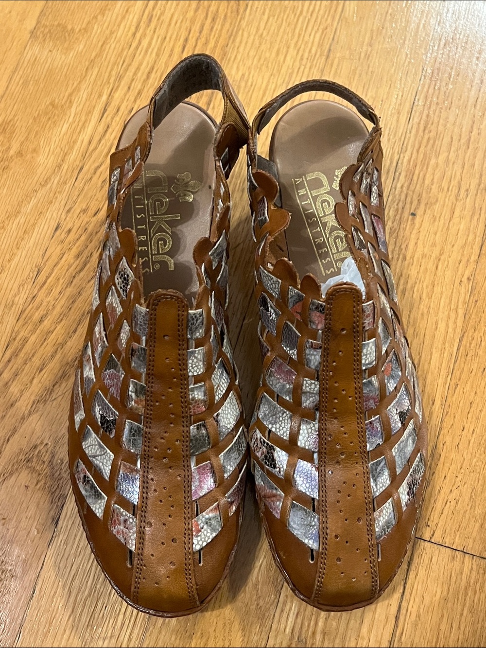 Rieker Sina Weave 78 Woven Leather Slingback Shoes Size 38